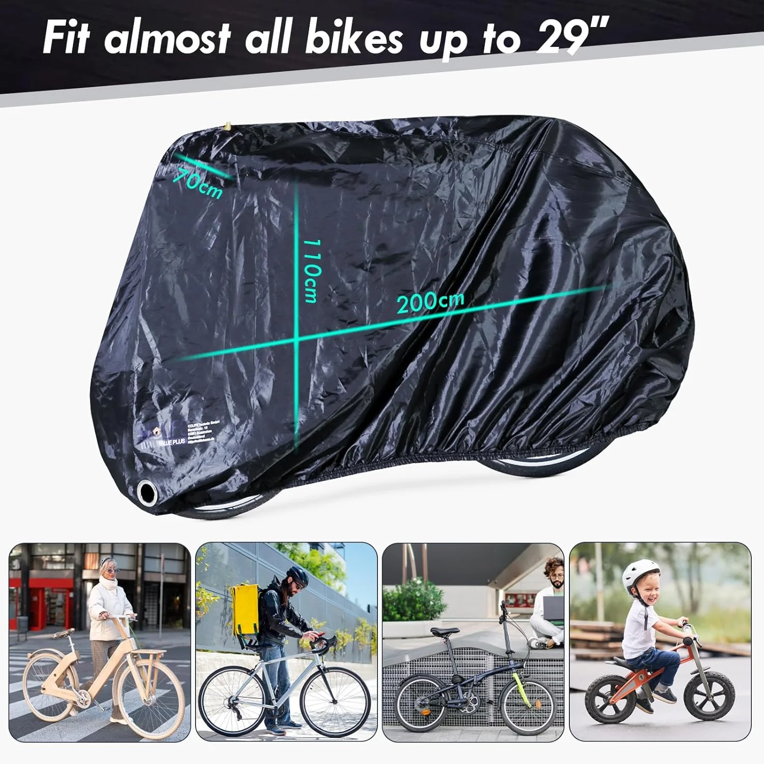 روکش دوچرخه CCLIFE ضد آب با سوراخ های قفل 200 x 110 x 70 سانتی متر، برزنت دوچرخه پارچه آکسفورد 210D، روکش محافظ دوچرخه برای دوچرخه کوهستانی و جاده ای