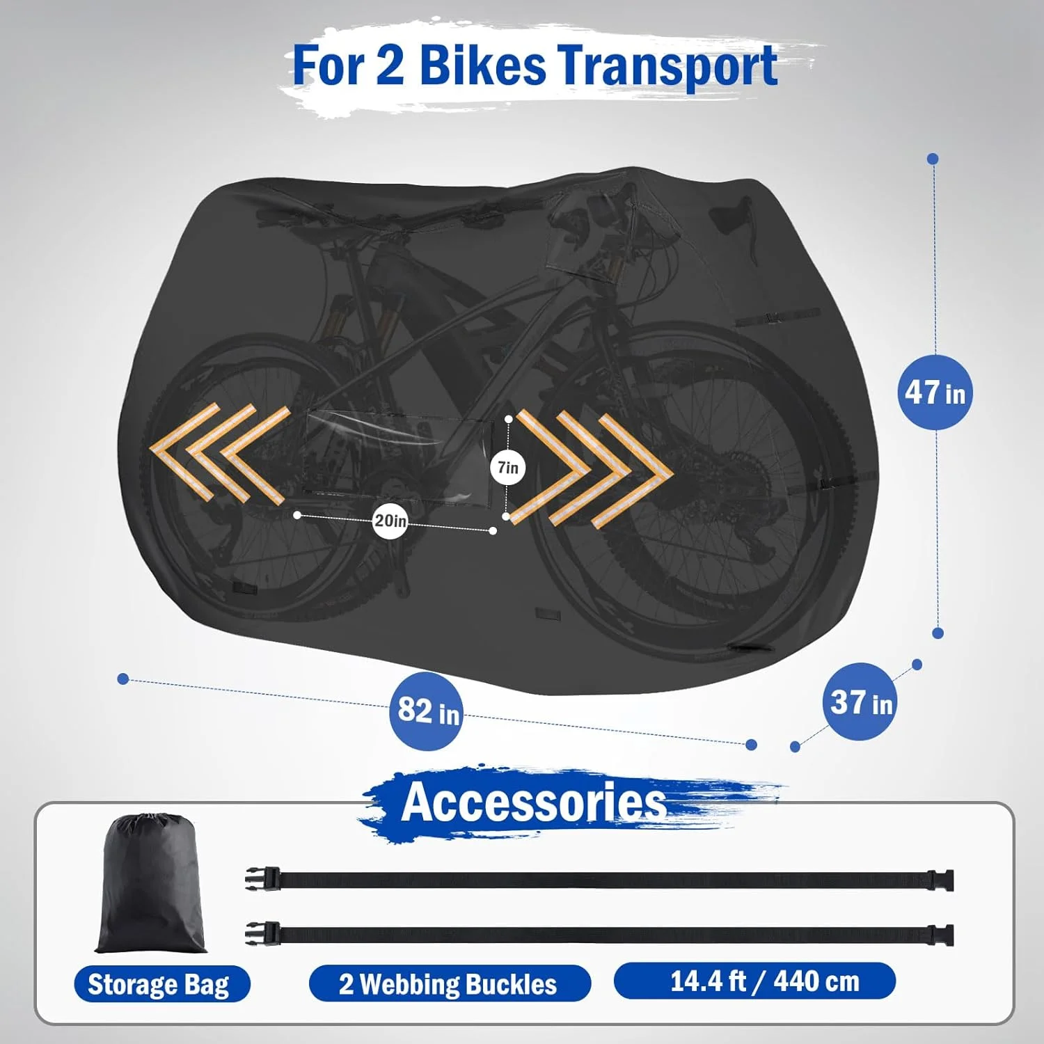 روکش باربند دوچرخه برای 2 دوچرخه روی باربند مسافرتی 2XL: 208*95*120 سانتی متر