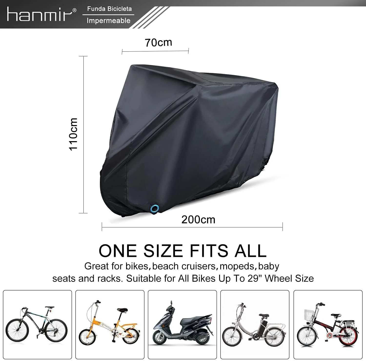 روکش دوچرخه Hanmir ضدآب، ضد گرد و غبار، مقاوم در برابر اشعه ماوراء بنفش، باران و برف، دارای سوراخ های ضد سرقت و کیف نگهداری
