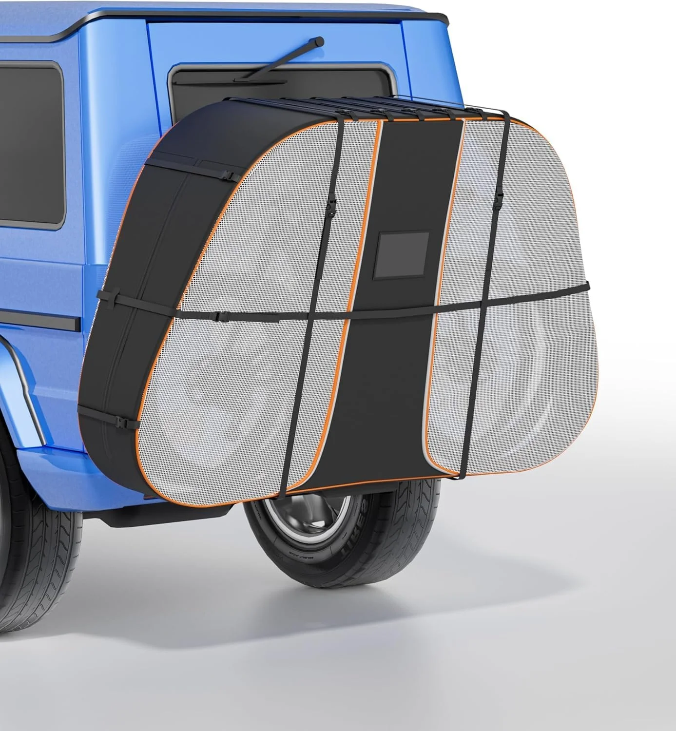 روکش حمل دوچرخه - روکش دوچرخه مقاوم و ضدآب 900D برای فضای باز، مناسب برای 2 دوچرخه روی باربند خودرو، مسافرت و نگهداری، دارای دو بند الاستیک و پنجره پلاک، مقاوم در برابر باران، آفتاب، گرد و غبار و باد