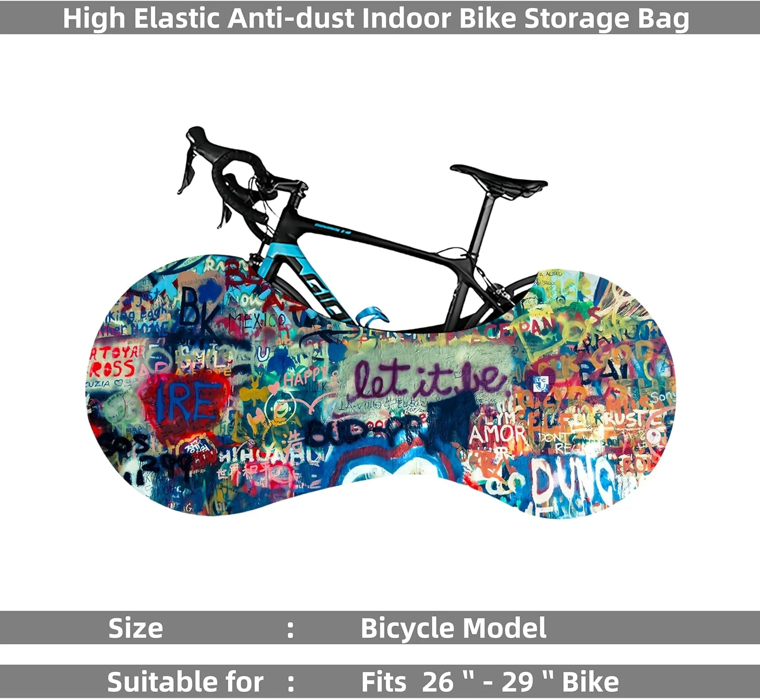 روکش چرخ دوچرخه، روکش ضد گرد و غبار چرخ دوچرخه برای نگهداری در فضای داخلی و خارجی، بسته لاستیک الاستیک بالا دنده محافظ گاراژ MTB جاده ای برای لاستیک های 26-29 اینچ (گرافیتی رنگارنگ)