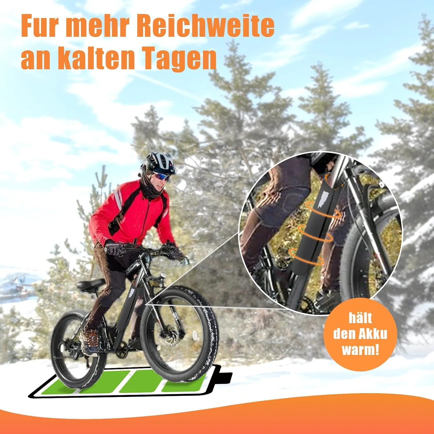 کیف محافظ باتری دوچرخه برقی [با بازتاب نور موثر] - کیف محافظ باتری دوچرخه برقی ورزشی برای محافظت از دور فریم 32-40 سانتی متر در برابر سرما و کثیفی، محافظ باتری دوچرخه برقی