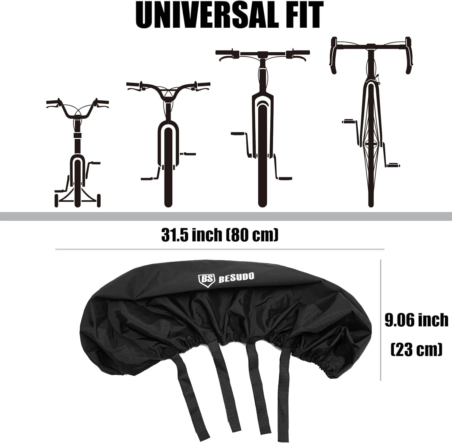 روکش فرمان دوچرخه برقی Besudo - ضد آب، مناسب برای همه، مشکی، پارچه آکسفورد 420D، 90 سانتی متر در 25 سانتی متر، بند چسبی، محافظ حمل و نقل