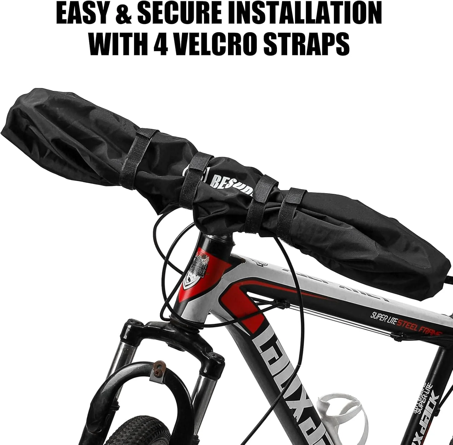 روکش فرمان دوچرخه برقی Besudo - ضد آب، مناسب برای همه، مشکی، پارچه آکسفورد 420D، 90 سانتی متر در 25 سانتی متر، بند چسبی، محافظ حمل و نقل