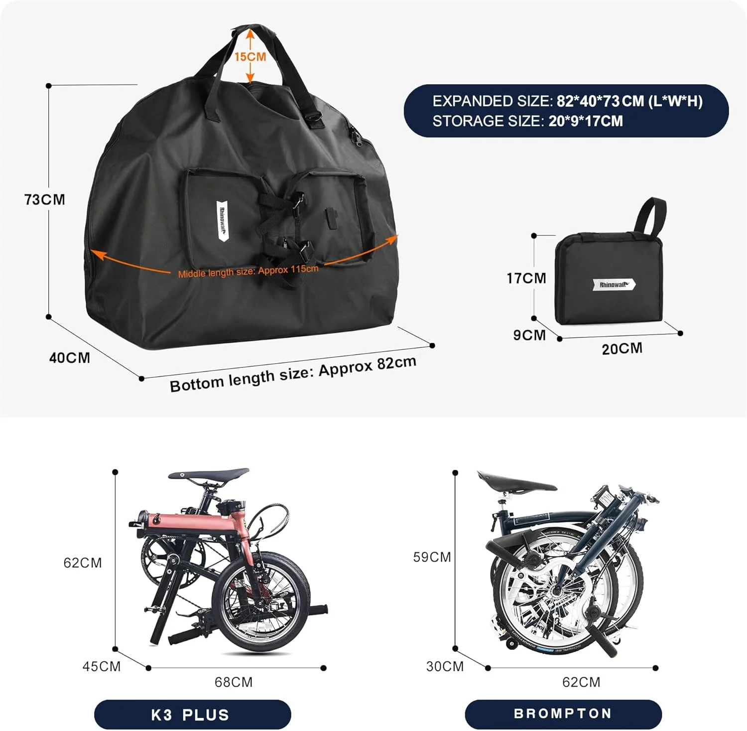 کیف حمل تاشو دوچرخه BAIGIO سایز 20 اینچ، کیف حمل و نقل ضخیم دوچرخه، کیف حمل چند منظوره برای دوچرخه های برقی، کوهستانی و جاده ای، مناسب برای هواپیما، مترو و قطار