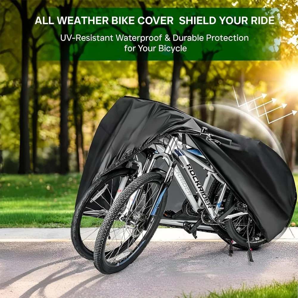 روکش دوچرخه AMERTEER - روکش ضد آب دوچرخه برای نگهداری در فضای باز، مناسب برای 2 دوچرخه با دوخت دوبل و درزهای حرارتی، سایز XL برای محافظت از 1 تا 3 دوچرخه در برابر اشعه ماوراء بنفش، باران، برف و گرد و غبار برای دوچرخه های کوهستانی/جاده ای/برقی (مشکی)