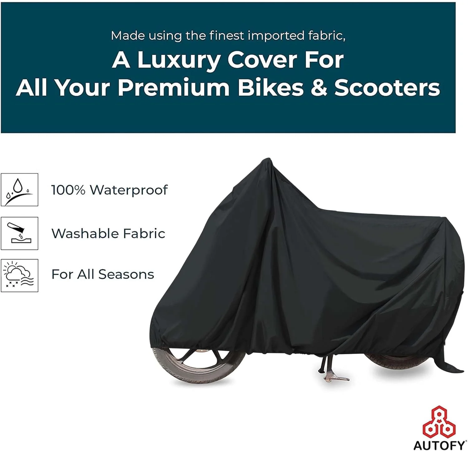 روکش موتورسیکلت ضد آب Autofy Glory 100% (تست شده) - روکش بدنه موتورسیکلت مقاوم در برابر گرد و غبار و اشعه ماوراء بنفش با نوار ضد آب در امتداد دوخت ها برای همه موتورسیکلت های دو چرخ اسکوتر Scooty Activa - مشکی روکش موتورسیکلت ضد آب Autofy Glory 100% (تست شده) - روکش بدنه موتورسیکلت مقاوم در برابر گرد و غبار و اشعه ماوراء بنفش با نوار ضد آب در امتداد دوخت ها برای همه موتورسیکلت های دو چرخ اسکوتر Scooty Activa - مشکی