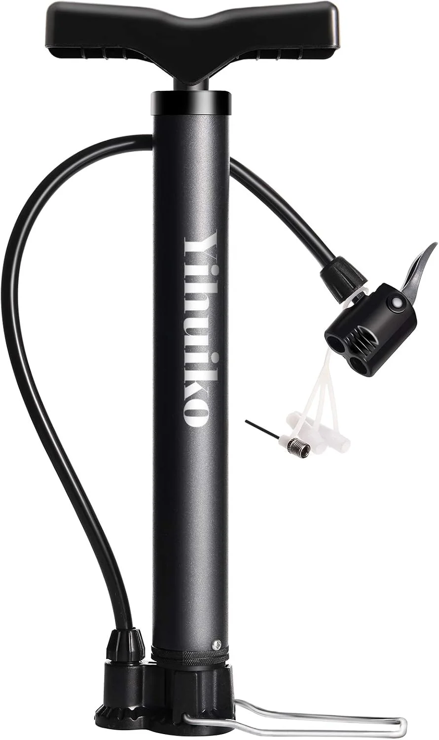 تلمبه پایی دوچرخه با فشار بالا، تلمبه قابل حمل دوچرخه، تلمبه باد دوچرخه ۱۲۰PSI با والف های پرستا و شرادر، تلمبه دوچرخه به همراه سوزن تلمبه توپ، نازل های اسباب بازی بادی برای دوچرخه و بسکتبال