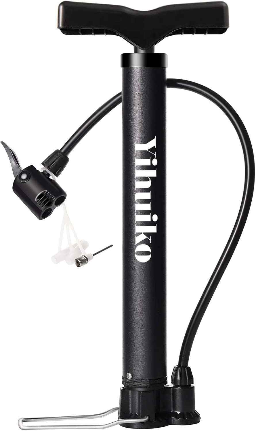 تلمبه زمینی دوچرخه قابل حمل - تلمبه باد لاستیک دوچرخه کوچک با قابلیت برگشت خودکار والف های پرستا و شرادر 120PSI، تلمبه باد جهانی لاستیک دوچرخه با سوزن توپ چند منظوره