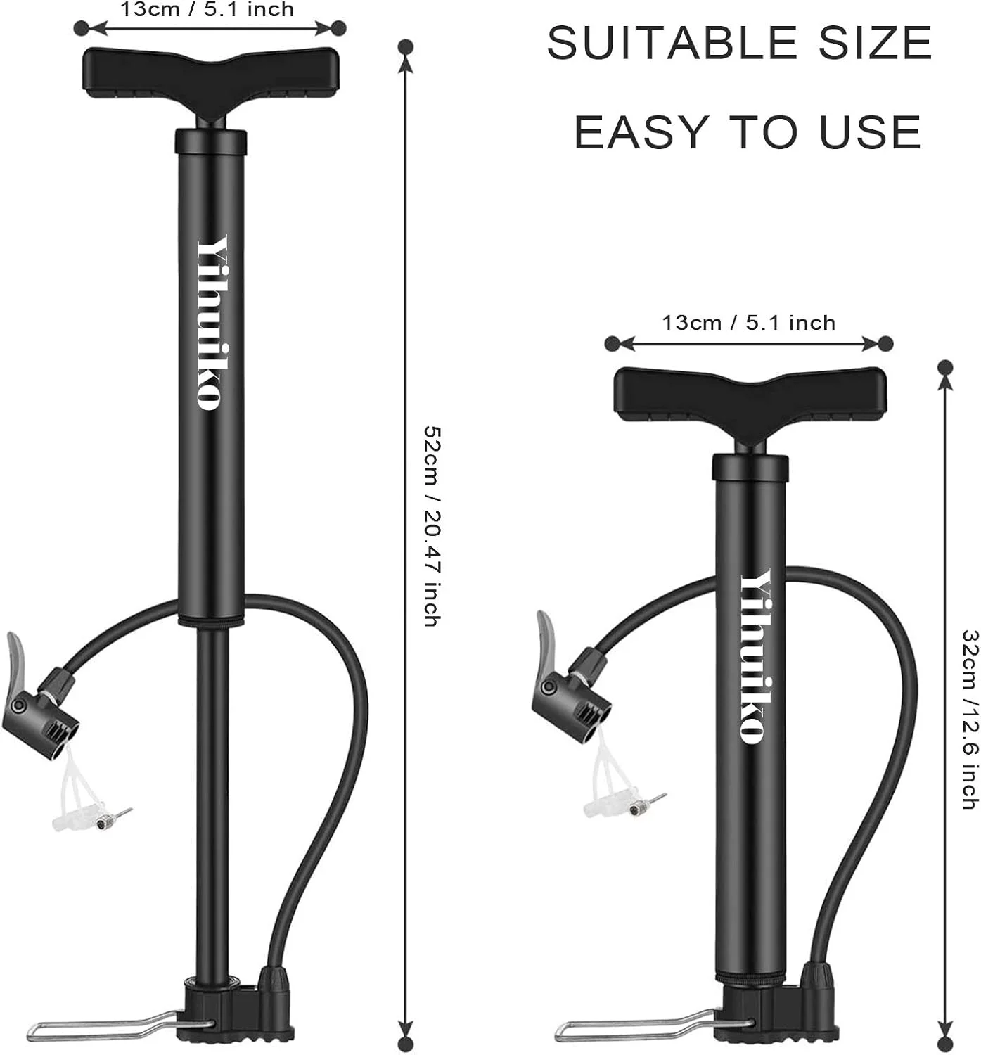 تلمبه پایی دوچرخه با فشار بالا، تلمبه قابل حمل دوچرخه، تلمبه باد دوچرخه ۱۲۰PSI با والف های پرستا و شرادر، تلمبه دوچرخه به همراه سوزن تلمبه توپ، نازل های اسباب بازی بادی برای دوچرخه و بسکتبال