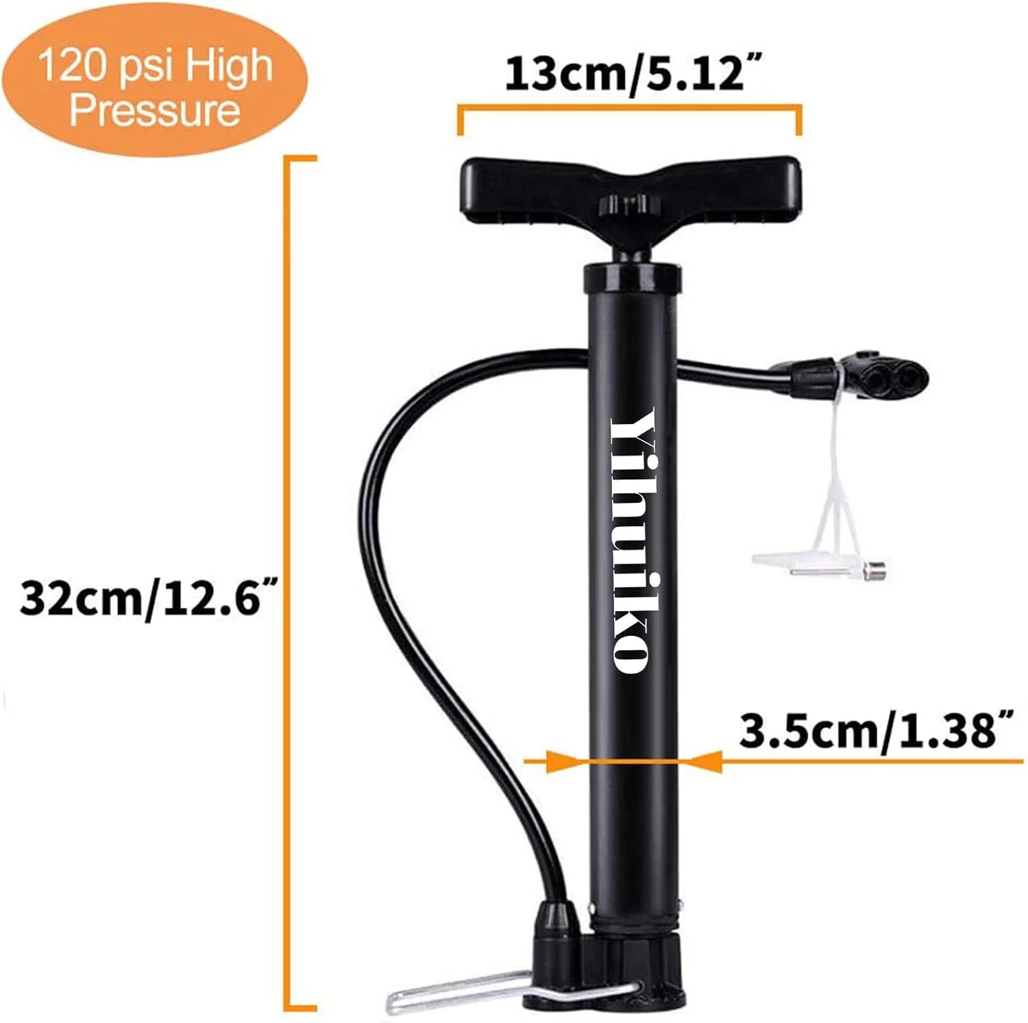 تلمبه زمینی دوچرخه قابل حمل - تلمبه باد لاستیک دوچرخه کوچک با قابلیت برگشت خودکار والف های پرستا و شرادر 120PSI، تلمبه باد جهانی لاستیک دوچرخه با سوزن توپ چند منظوره