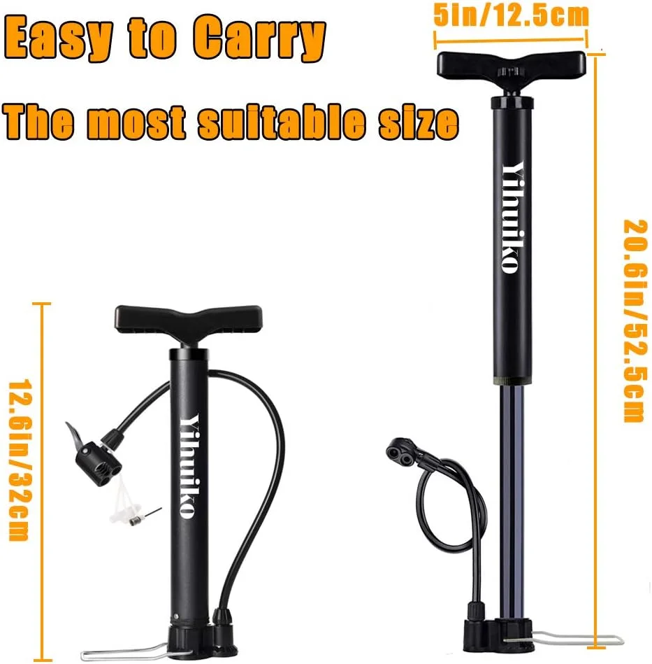 تلمبه زمینی دوچرخه قابل حمل - تلمبه باد لاستیک دوچرخه کوچک با قابلیت برگشت خودکار والف های پرستا و شرادر 120PSI، تلمبه باد جهانی لاستیک دوچرخه با سوزن توپ چند منظوره