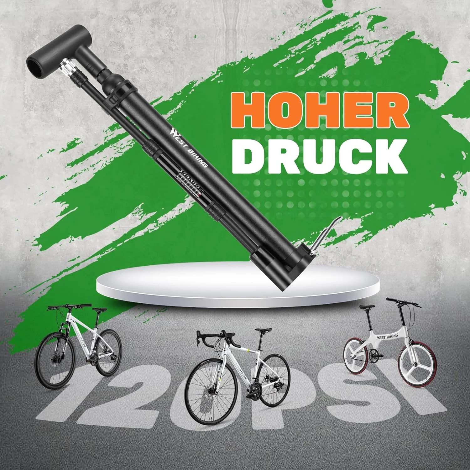 تلمبه زمینی دوچرخه WESTGIRL، تلمبه بادی کوچک با درجه فشار، تلمبه بادی زمینی فشار قوی 120 PSI، تلمبه دوچرخه برای والف های پرستا و شرادر، تلمبه کوچک قابل حمل دوچرخه برای دوچرخه های کوهستانی و جاده ای