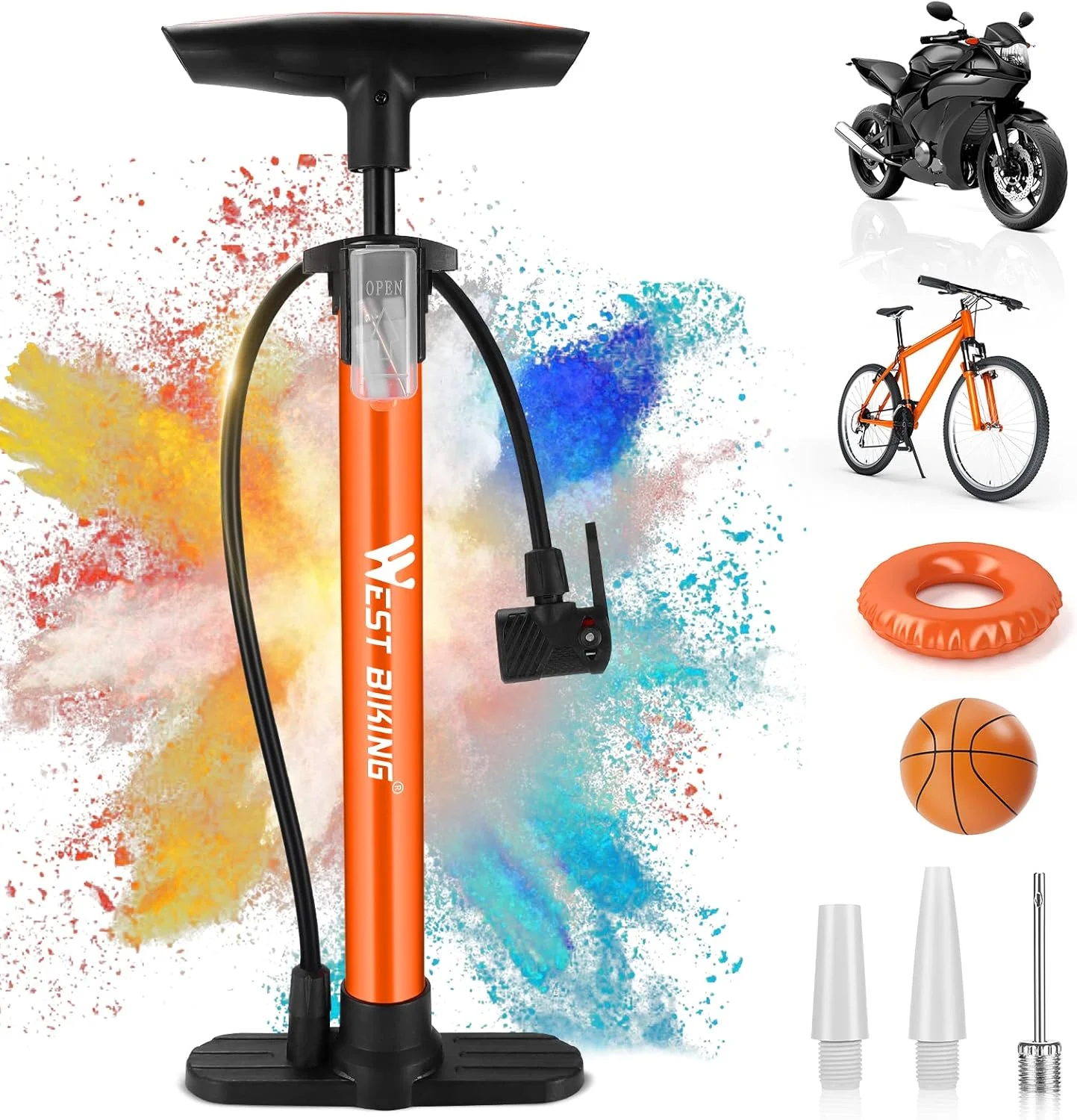 تلمبه باد دوچرخه برای همه دریچه‌ها - تلمبه زمینی ۱۱ بار / ۱۶۰ پی‌اس‌آی - تلمبه زمینی برای دوچرخه کورسی، دوچرخه برقی، دوچرخه کوهستان - تلمبه دوچرخه برای دریچه‌های فرانسوی و آداپتورها