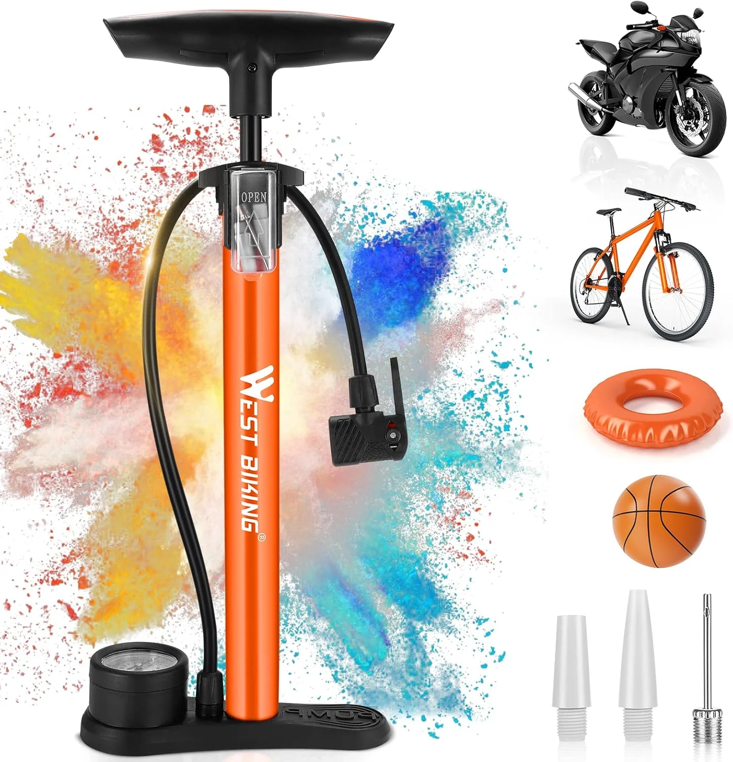 تلمبه دوچرخه با درجه فشار - 11 بار / 160 PSI تلمبه زمینی دوچرخه با هر دو والف پرستا و شرادر - تلمبه هوای قابل حمل برای دوچرخه های جاده ای، دوچرخه های کوهستانی، دوچرخه های برقی، MTB، توپ ها