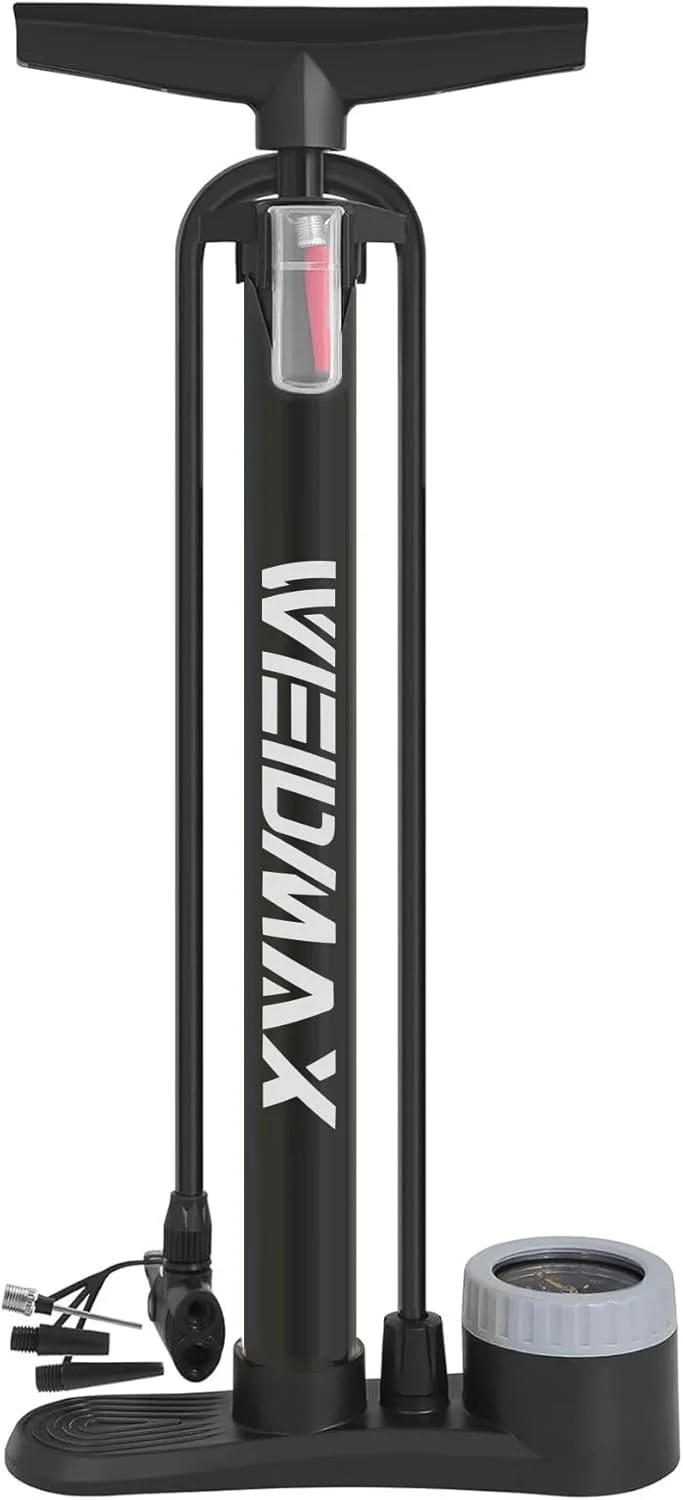 تلمبه دوچرخه با درجه فشار، تلمبه قابل حمل دوچرخه با والف های پرستا و شرادر، تلمبه زمینی دوچرخه برای دوچرخه های جاده ای، کوهستانی، توپ های ورزشی و غیره (160PSI)