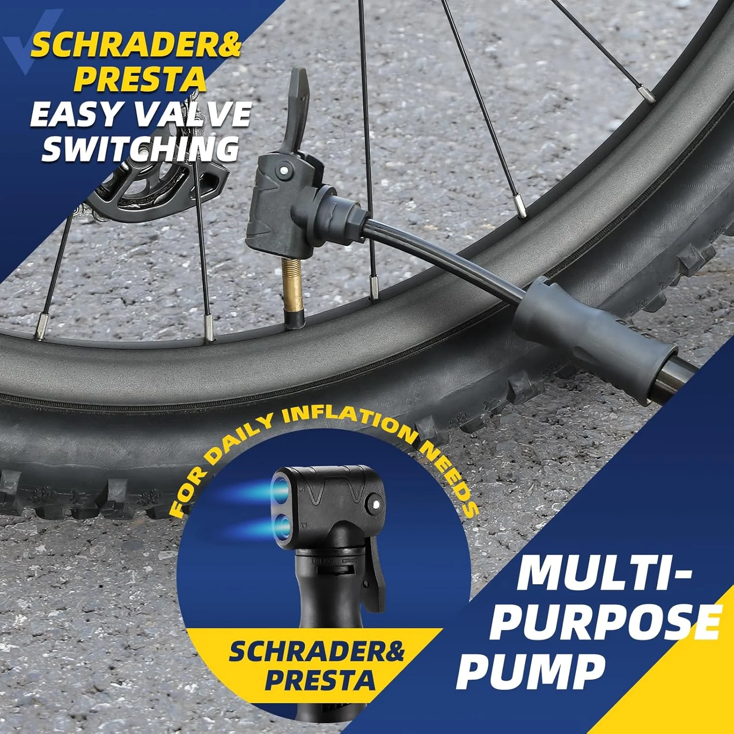 پمپ مینی قابل حمل دوچرخه سواری وست بایکینگ - پمپ دوچرخه برای والف های پرستا و شرادر