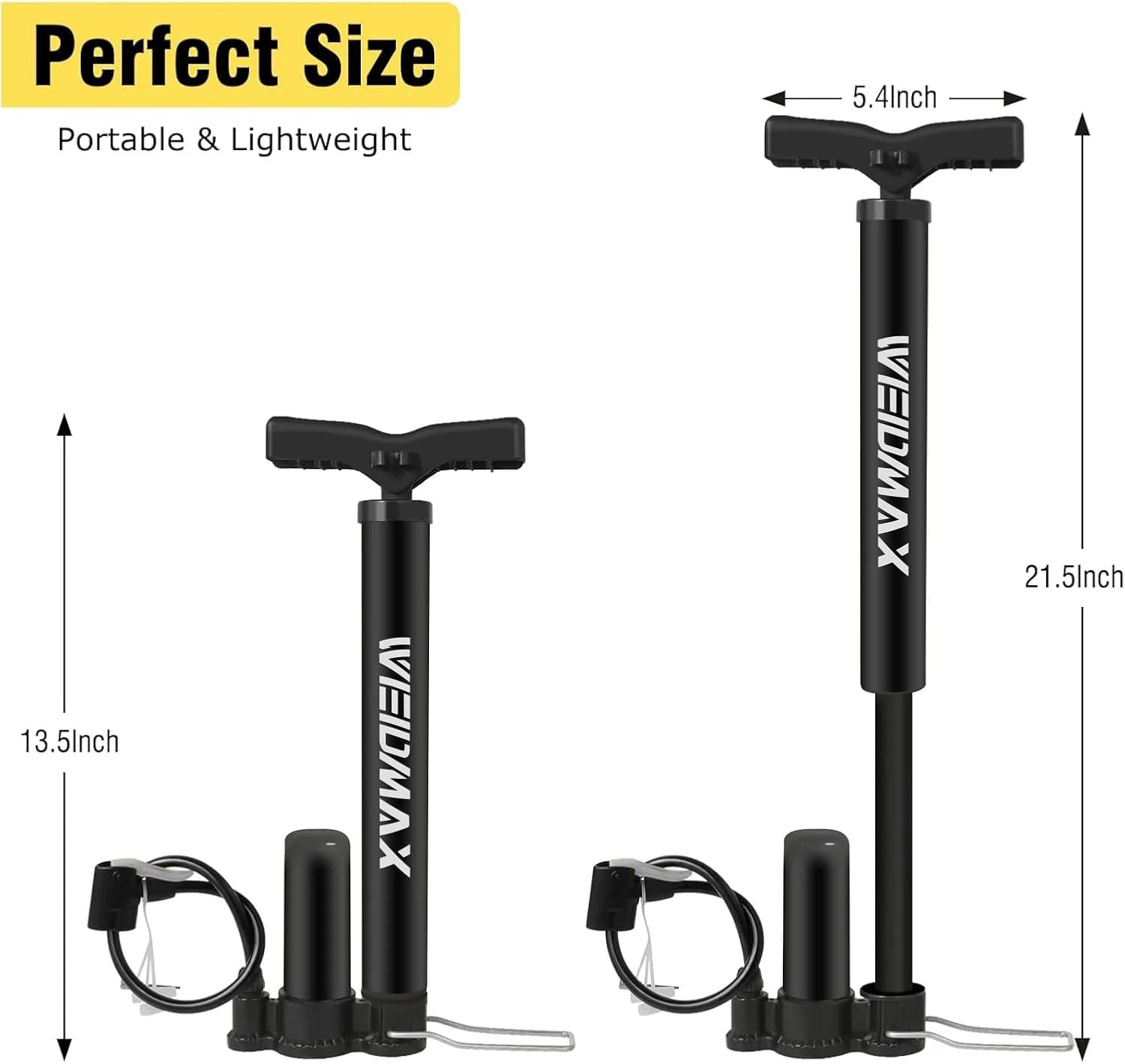 پمپ باد کوچک دوچرخه، پمپ دوچرخه قابل حمل با فشار بالا، پمپ دستی تایر دوچرخه و توپ با هر دو دریچه پرستا و شرادر، پمپ مسیر دوچرخه با سوزن، 120PSI