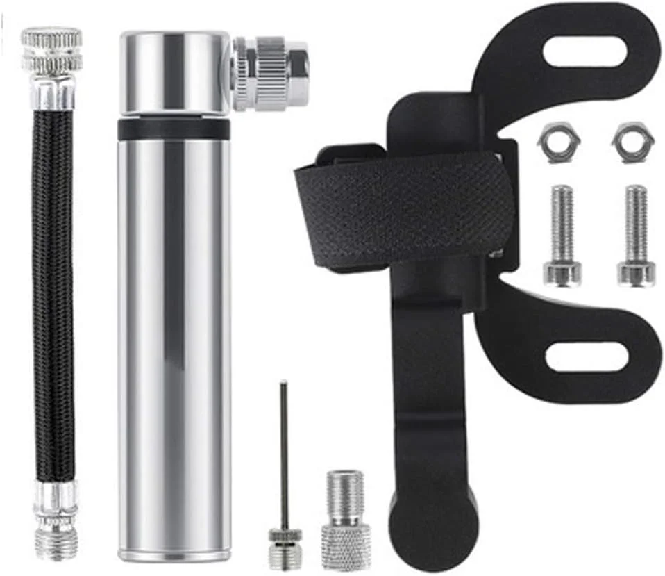 پمپ دوچرخه کششی فشار قوی، پمپ دوچرخه سواری قابل حمل کوچک برای دوچرخه های جاده، کوهستان و تاشو (نقره ای)