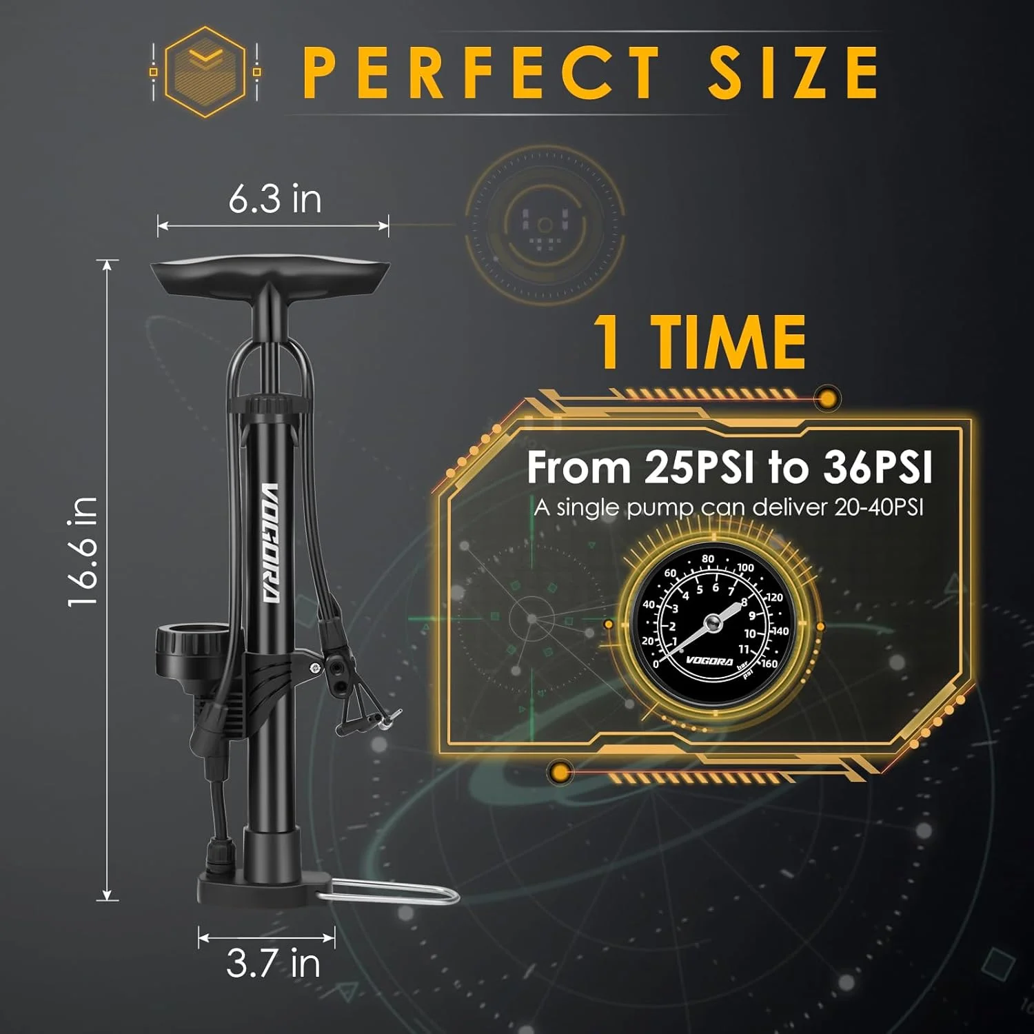تلمبه دوچرخه با درجه فشار، تلمبه لاستیک دوچرخه قابل حمل با والف های پرستا و شرادر، تلمبه پایی دوچرخه برای لاستیک، وسایل بادی و توپ