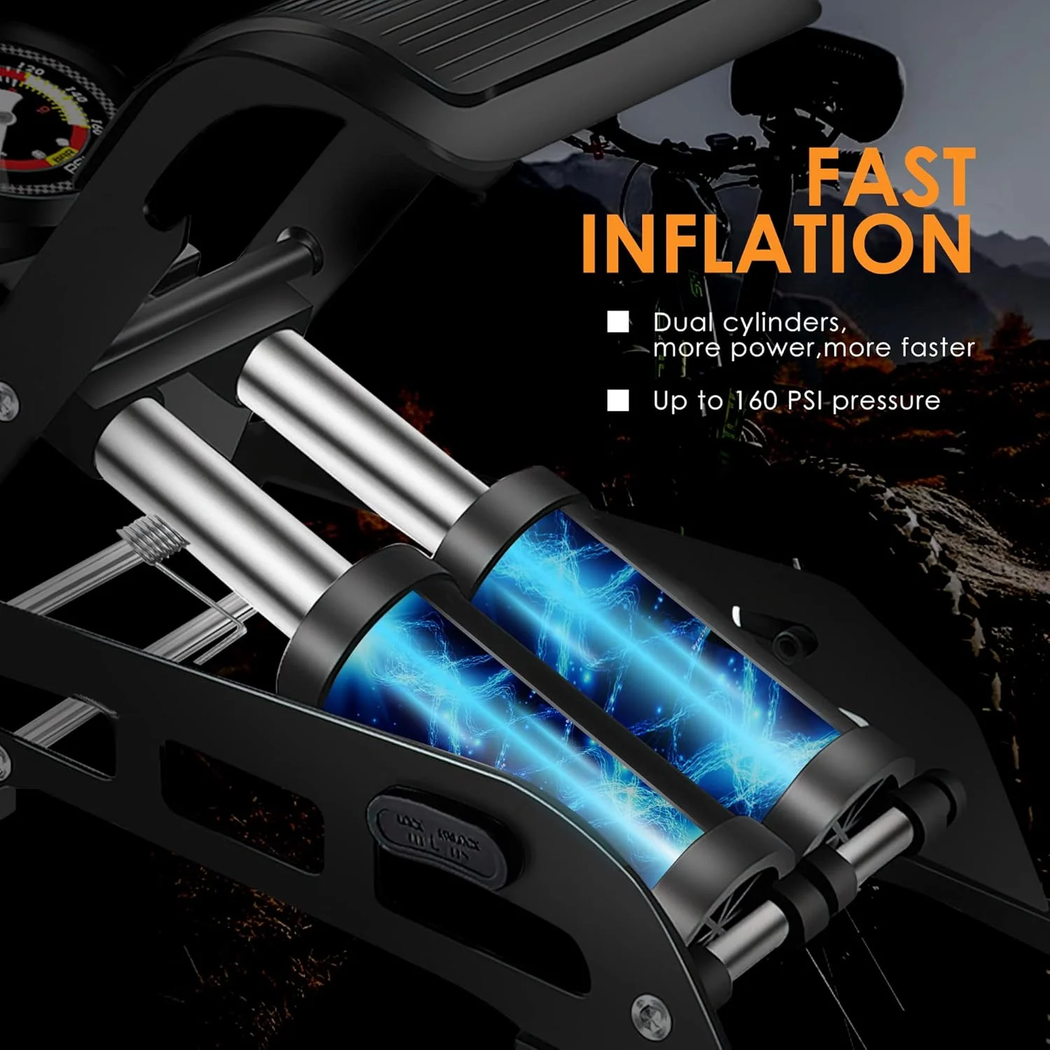 پمپ باد پدالی دو سیلندر ورنو، پمپ بادی قابل حمل با فشارسنج دقیق 160PSI، مناسب برای والف های پرستا، شرادر و آلمان برای دوچرخه، توپ، اسکوتر، ماشین، اسباب بازی های بادی