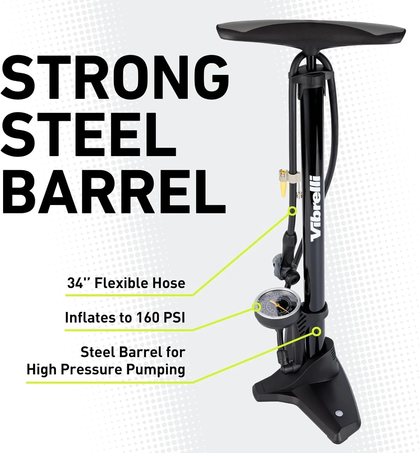 تلمبه زمینی دوچرخه ویبرلی با درجه فشار - فشار بالا 160 PSI - تلمبه دوچرخه با والف پرستا به طور خودکار به شرادر تغییر می کند - همراه با کیت پنچرگیری بدون چسب