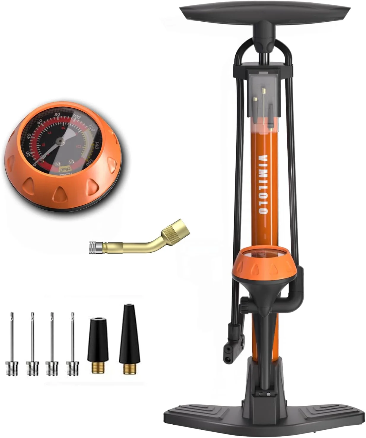 پمپ دوچرخه VIMILOLO، پمپ باد دوچرخه با فشارسنج برای والف های پرستا و شردر، پمپ های قابل حمل 160PSI
