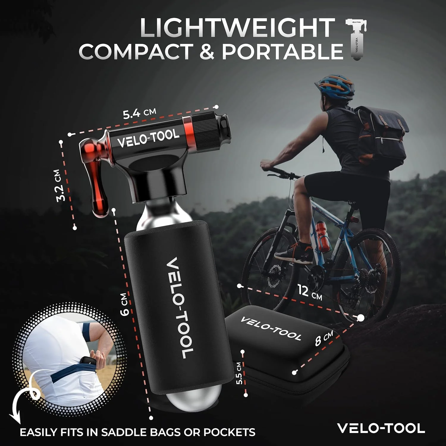 تلمبه CO2 دوچرخه - ممتاز، سریع، سبک و با جریان قابل تنظیم + کیف حمل EVA بادوام، دسته فومی - سازگار با والف های پرستا و شرادر - مناسب برای دوچرخه های MTB، مسابقه/جاده و BMX.