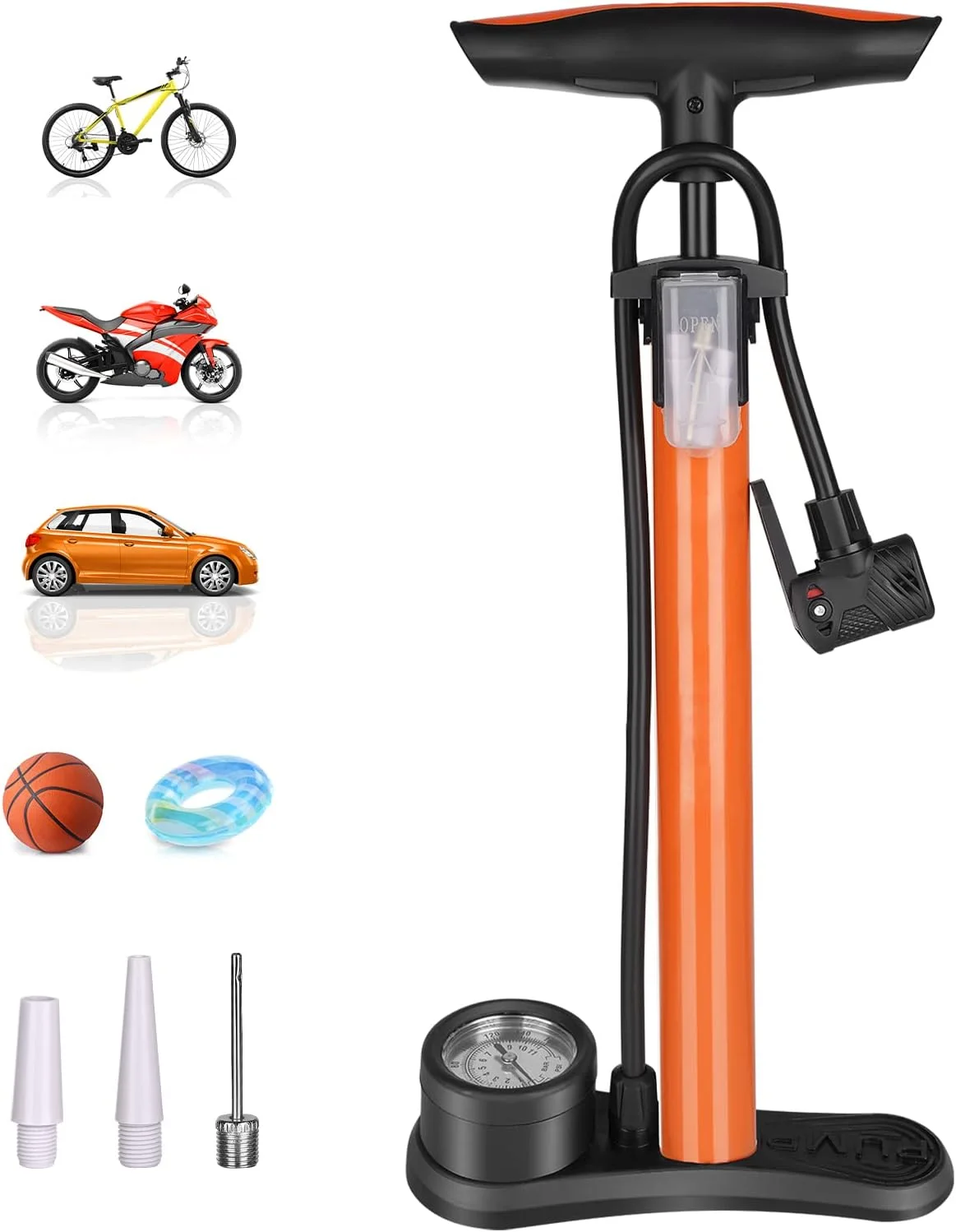 تلمبه باد دوچرخه Towwoo با درجه فشار، تلمبه دوچرخه 160 PSI، تلمبه پایی دوچرخه با والف پرستا و شرادر برای لاستیک دوچرخه، بسکتبال، فوتبال، توپ