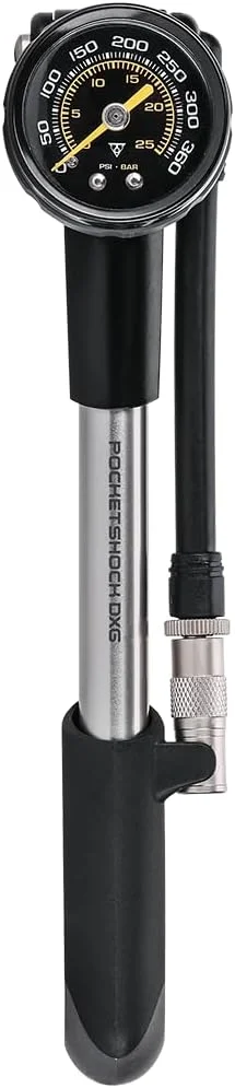 تلمبه کمک فنر تلمبه‌ای تیوپیک مدل Pocket Shock DXG با گیج عقربه‌ای، نقره‌ای