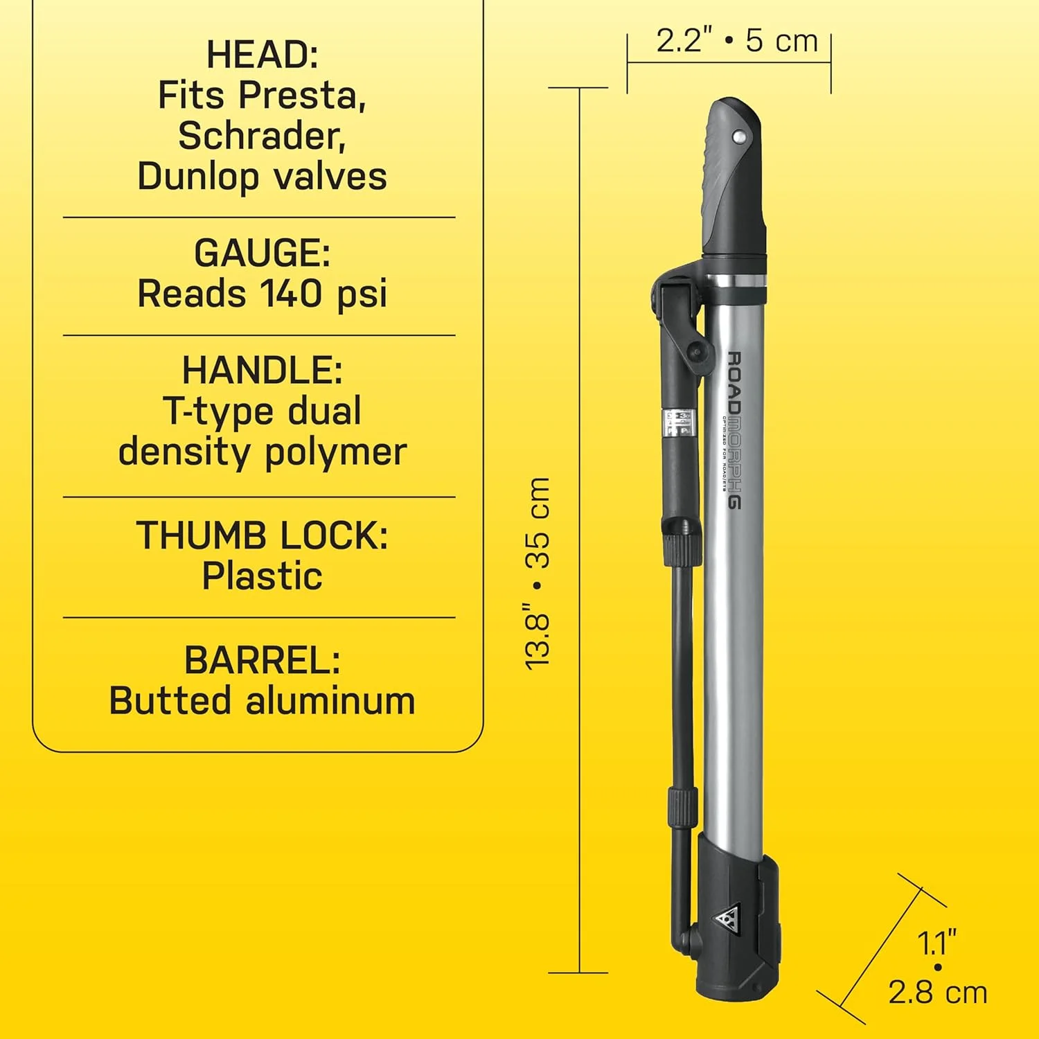 تلمبه دوچرخه توپیک Road Morph G به همراه درجه، مشکی، نقره ای، بزرگ، 35x5.7x2.8 سانتی متر