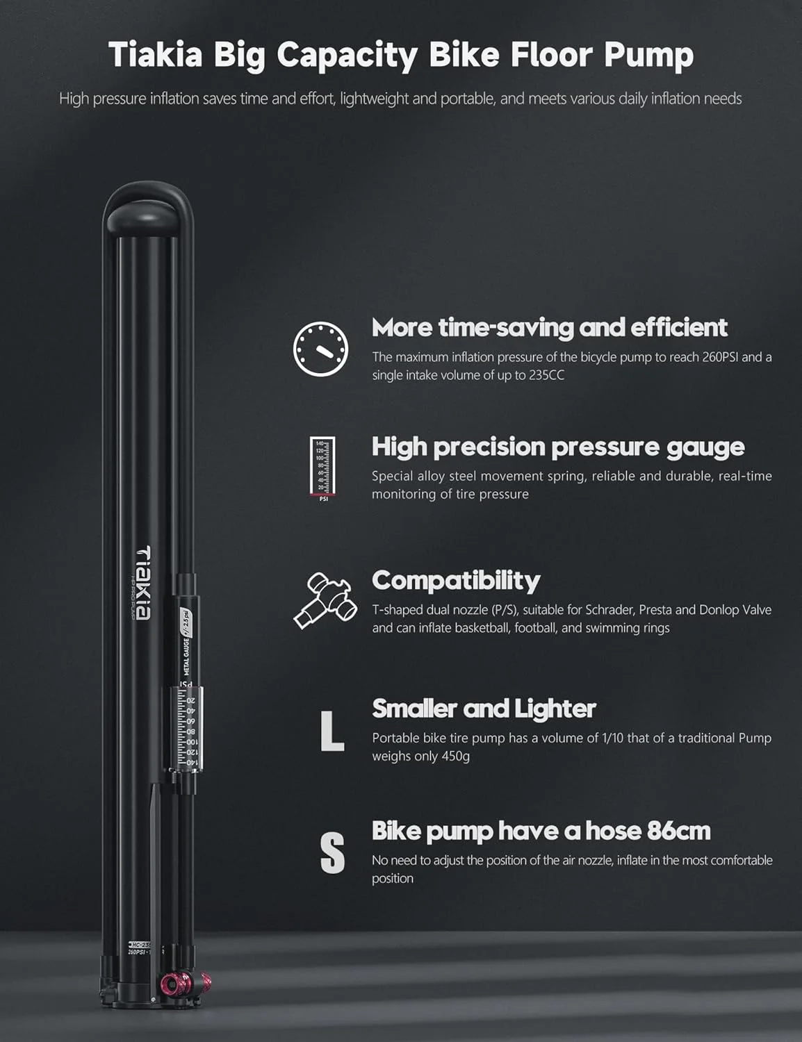 تلمبه پایی دوچرخه تیاکیا با گیج فشار ۲۶۰psi، تلمبه دوچرخه قابل حمل با فشار بالا، تلمبه آلومینیومی با حجم زیاد، تلمبه هوای کوچک دوچرخه مناسب برای شیرهای شرادر و پرستا، تلمبه دستی برای دوچرخه های جاده و کوهستان تلمبه پایی دوچرخه تیاکیا با گیج فشار ۲۶۰psi، تلمبه دوچرخه قابل حمل با فشار بالا، تلمبه آلومینیومی با حجم زیاد، تلمبه هوای کوچک دوچرخه مناسب برای شیرهای شرادر و پرستا، تلمبه دستی برای دوچرخه های جاده و کوهستان