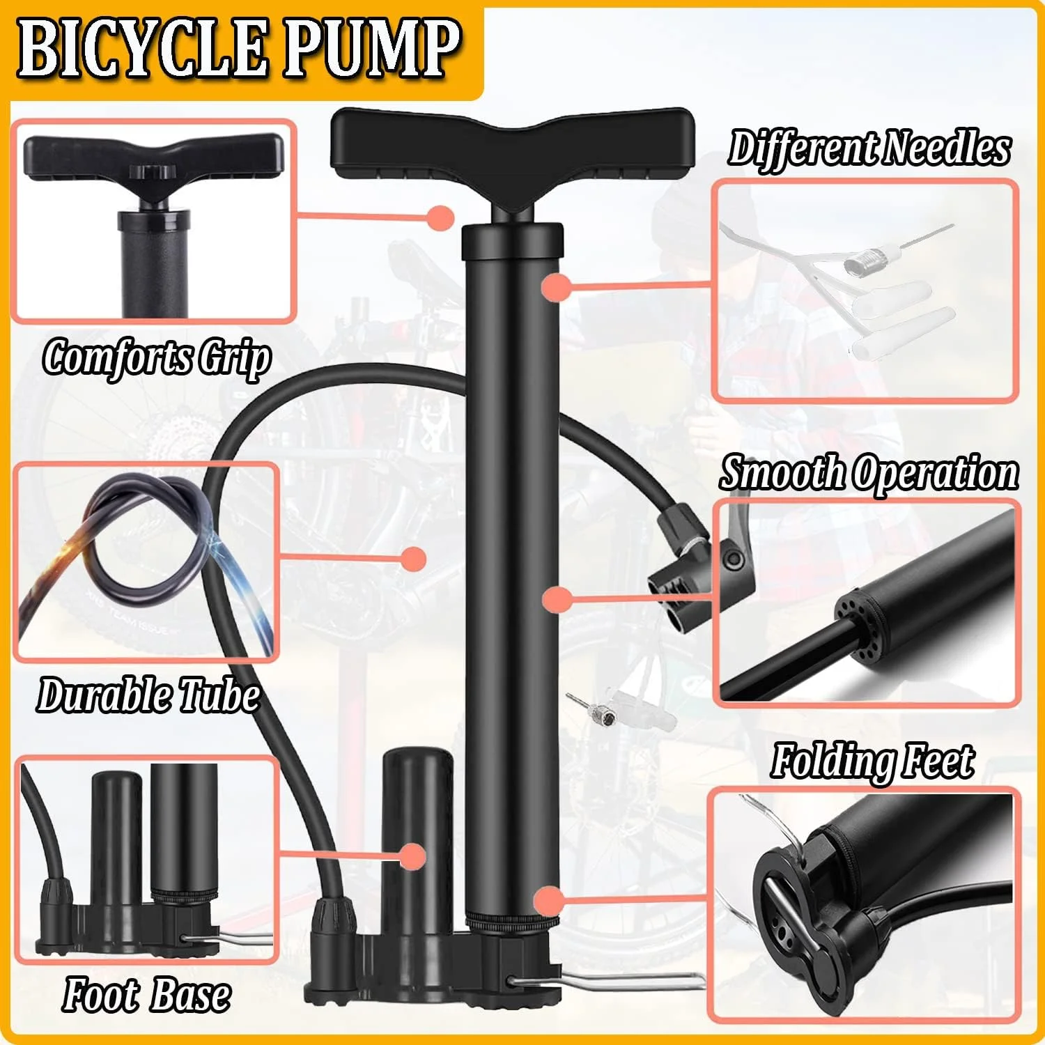 تلمبه دوچرخه Taeku، تلمبه قاب قابل حمل، تلمبه هوای ایستاده، دوچرخه، تلمبه پایی کوچک، تلمبه دستی، مناسب برای تمام انواع والف برای دوچرخه جاده، دوچرخه کوهستانی