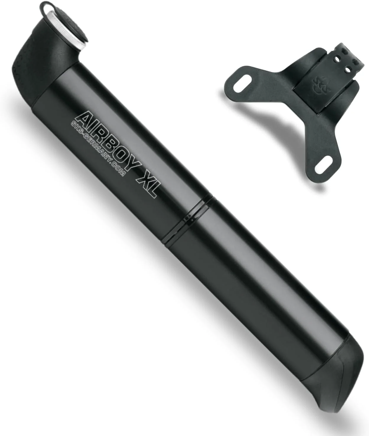 تلمبه مینی SKS Germany Airboy (تلمبه دوچرخه با سیستم تلمبه دو محفظه ای، لوازم جانبی چرخ با 2 قسمت دسته مساوی، تلمبه دوچرخه با سر شیر قابل انتخاب)، مشکی