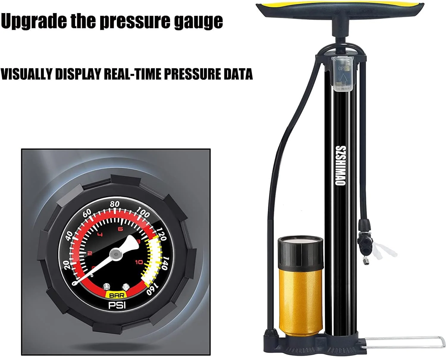 پمپ باد ایستاده دوچرخه فشار قوی، پمپ دوچرخه، پمپ ایستاده 160PSI با والف های پرستا و شرادر، پمپ باد دوچرخه با سوزن پمپ توپ برای دوچرخه و بسکتبال