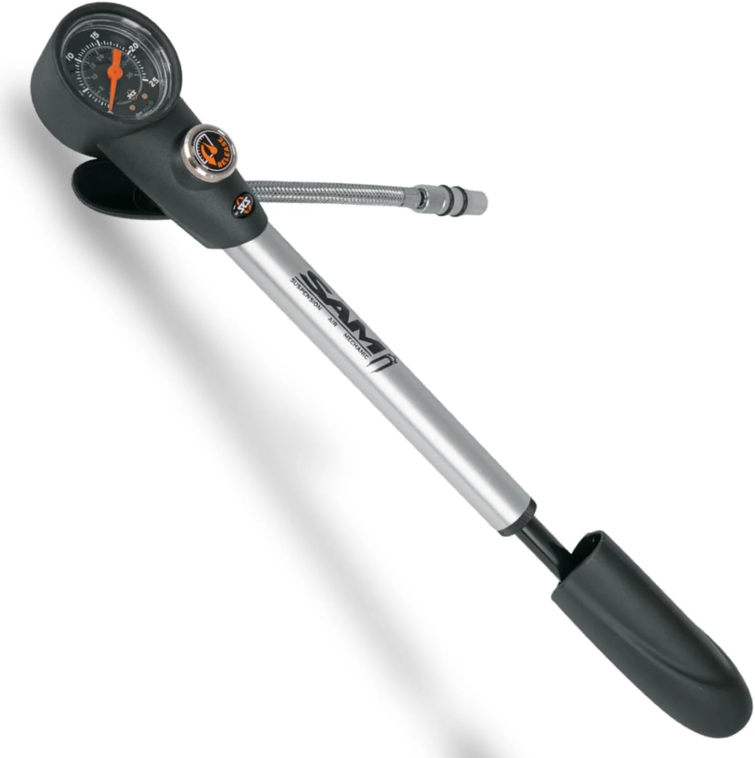 پمپ کمک فنر SKS GERMANY SAM (پمپ هوا برای دریچه های AV، مانومتر دقیق، اتصال شلنگ چرخشی، شیر کاهش فشار، حداکثر فشار: 25 بار / 360 PSI)