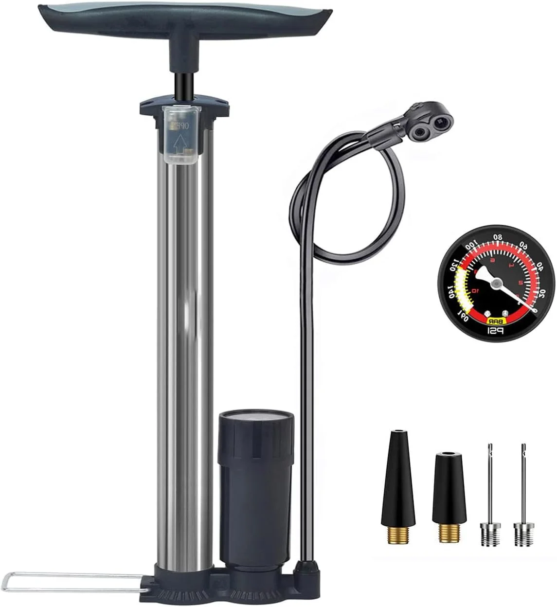 تلمبه دوچرخه قابل حمل TERRIFI، تلمبه توپ، تلمبه زمینی دوچرخه با فشار بالا، استفاده آسان با هر دو دریچه تلمبه دوچرخه Presta و Schrader - حداکثر 160Psi