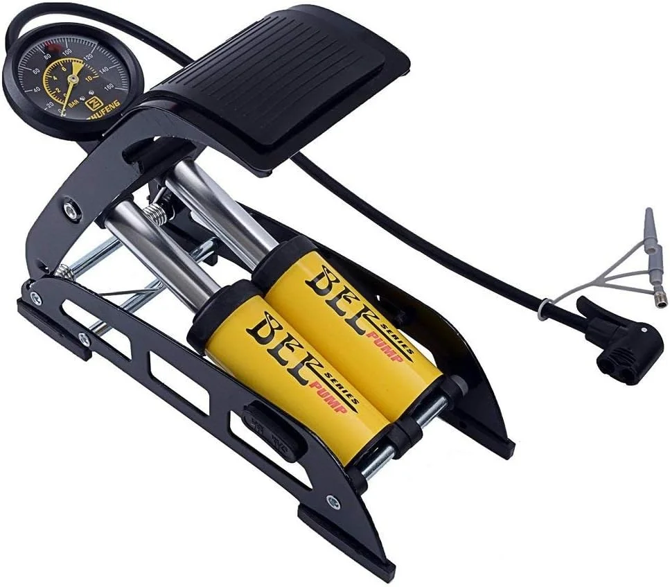پمپ پدالی دو قلو آلومینیومی RONTENO فشار قوی 160PSI مناسب برای دوچرخه، ماشین، فوتبال و غیره - 1 عدد (رنگ زرد)