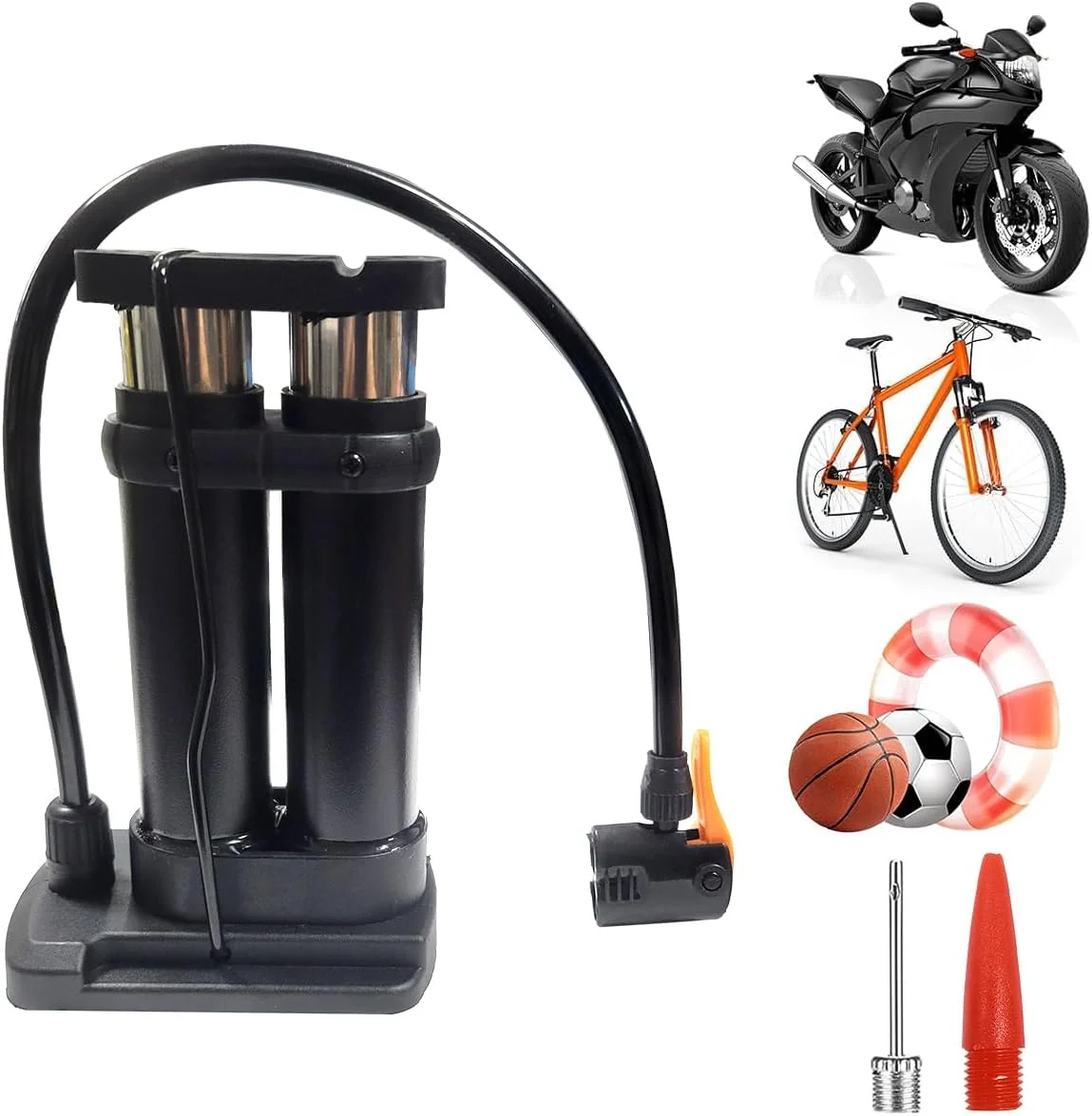 تلمبه دوچرخه فلزی دوبل مناسب برای انواع والف AV/DV/SV، تلمبه زمینی دوچرخه مناسب برای دوچرخه های کوهستانی، دوچرخه های توریستی، دوچرخه های کودکان و توپ ها - دوبلکس