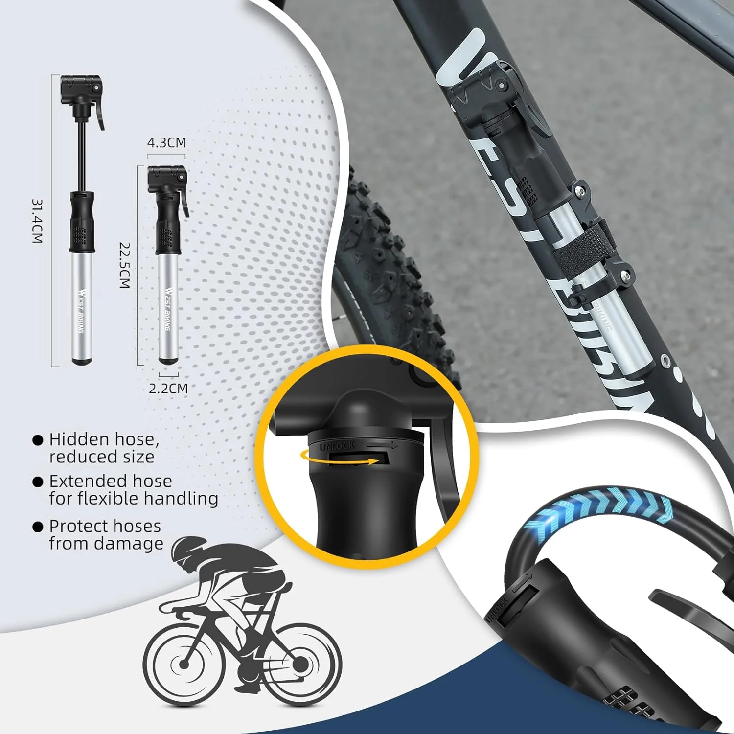 تلمبه مینی دوچرخه با والف پرستا و شرادر، تلمبه دستی مینی، تلمبه قابل حمل با کیت تعمیر، تلمبه سریع باد کننده تایر برای دوچرخه های جاده و کوهستان، توپ و غیره تلمبه مینی دوچرخه با والف پرستا و شرادر، تلمبه دستی مینی، تلمبه قابل حمل با کیت تعمیر، تلمبه سریع باد کننده تایر برای دوچرخه های جاده و کوهستان، توپ و غیره