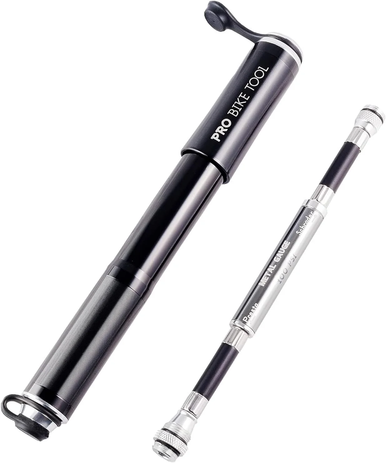 پمپ باد کوچک دوچرخه با فشارسنج برای والف های پرستا و شرادر - فشار بالا تا 6.9 بار - قابل اعتماد، جمع و جور و پمپ سبک با فشارسنج - پمپ برای دوچرخه کورسی، دوچرخه کوهستان