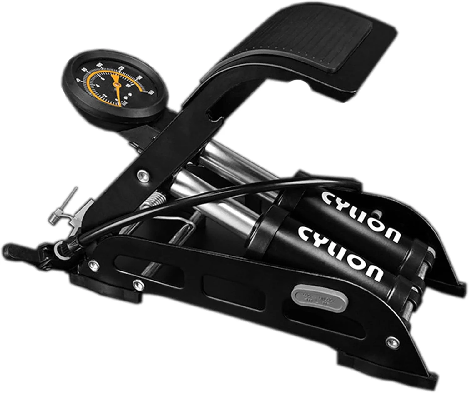 پمپ باد پدالی دو سیلندر، فشارسنج دقیق، پمپ پدالی فشار قوی، پمپ باد پایی قابل حمل برای توپ، دوچرخه، اسکوتر، موتورسیکلت، پمپ کردن ماشین، توپ های اسباب بازی بادی - مشکی