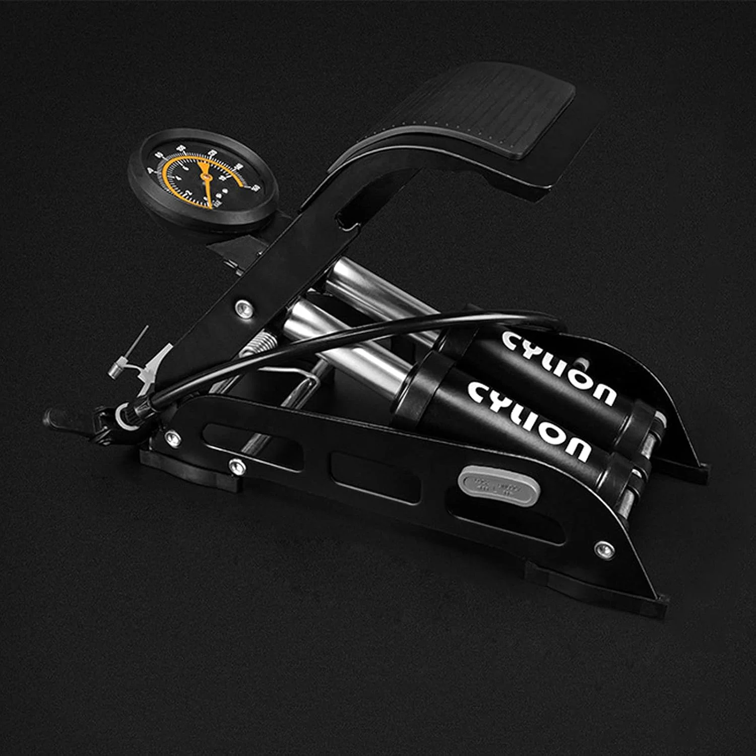 پمپ باد پدالی دو سیلندر، فشارسنج دقیق، پمپ پدالی فشار قوی، پمپ باد پایی قابل حمل برای توپ، دوچرخه، اسکوتر، موتورسیکلت، پمپ کردن ماشین، توپ های اسباب بازی بادی - مشکی