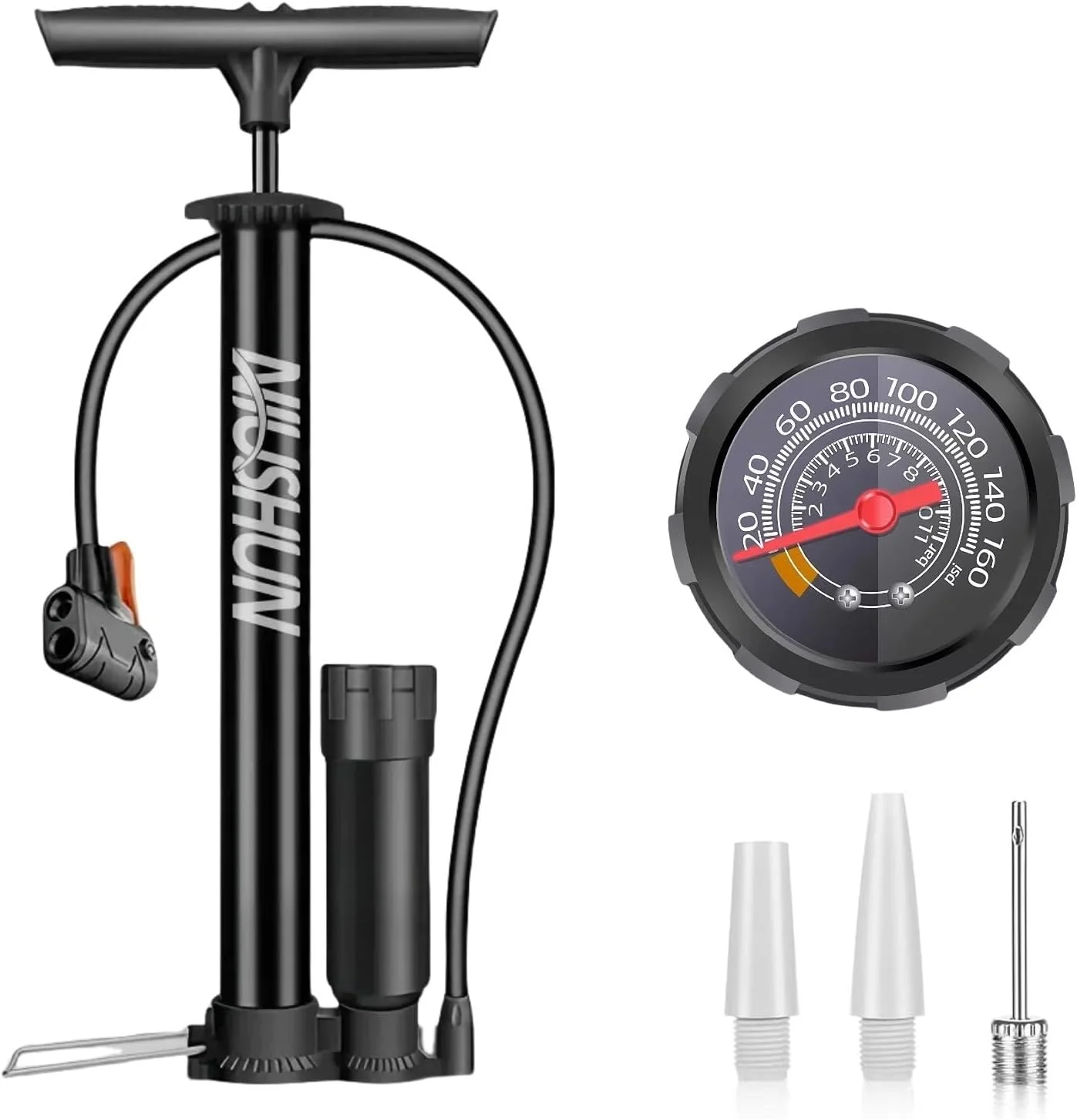 تلمبه دوچرخه با درجه فشار، تلمبه زمینی دوچرخه سواری، تلمبه باد لاستیک دوچرخه، تلمبه هوای دوچرخه فشار قوی 150PSI، پمپ باد برای دوچرخه جاده، دوچرخه برقی، دوچرخه کوهستان، توپ، بادکنک، وسایل بادی