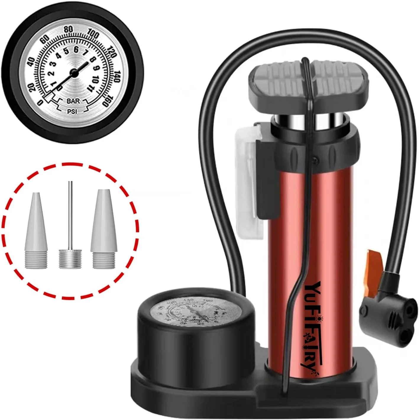 تلمبه پایی دوچرخه با فشارسنج 120PSI، تلمبه باد کوچک دوچرخه آلیاژ آلومینیوم، تلمبه لاستیک دوچرخه با والف های پرستا و شرادر برای دوچرخه های جاده ای، کوهستانی، توپ ها و اسباب بازی های بادی