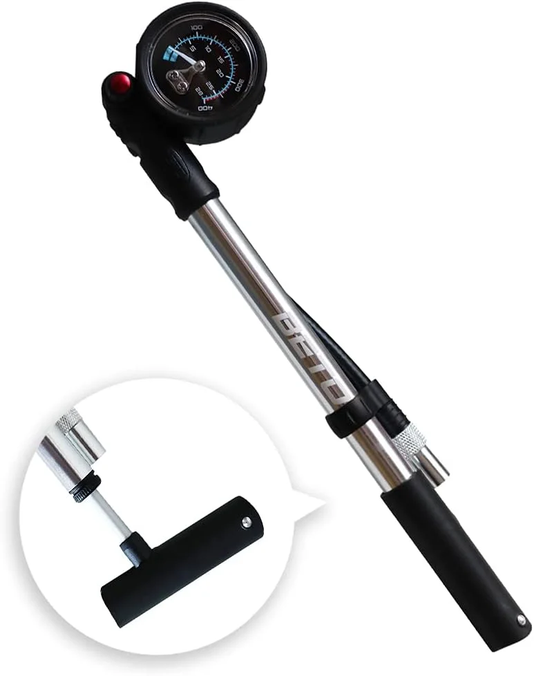 تلمبه باد کمک فنر دقیق بتو (SP-002AGN) با گیج، 400 PSI 28 BAR، برای دوشاخ جلو و سیستم تعلیق عقب دوچرخه و کمک فنرهای بادی