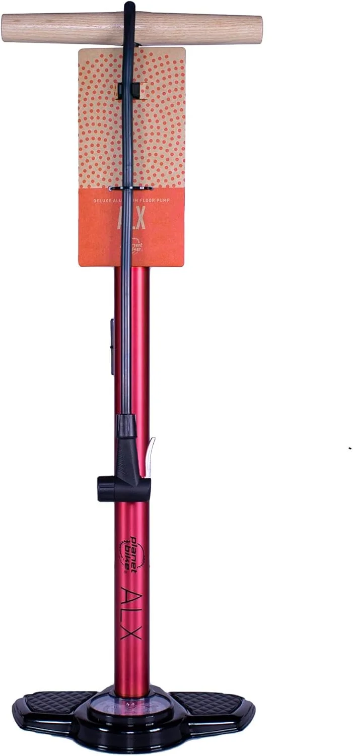 تلمبه زمینی دوچرخه Planet Bike ALX با گیج و سری والف پرستا/شردر، تا 160 PSI باد می کند، مناسب برای باد کردن لاستیک دوچرخه، تجهیزات ورزشی و وسایل بادی، قرمز