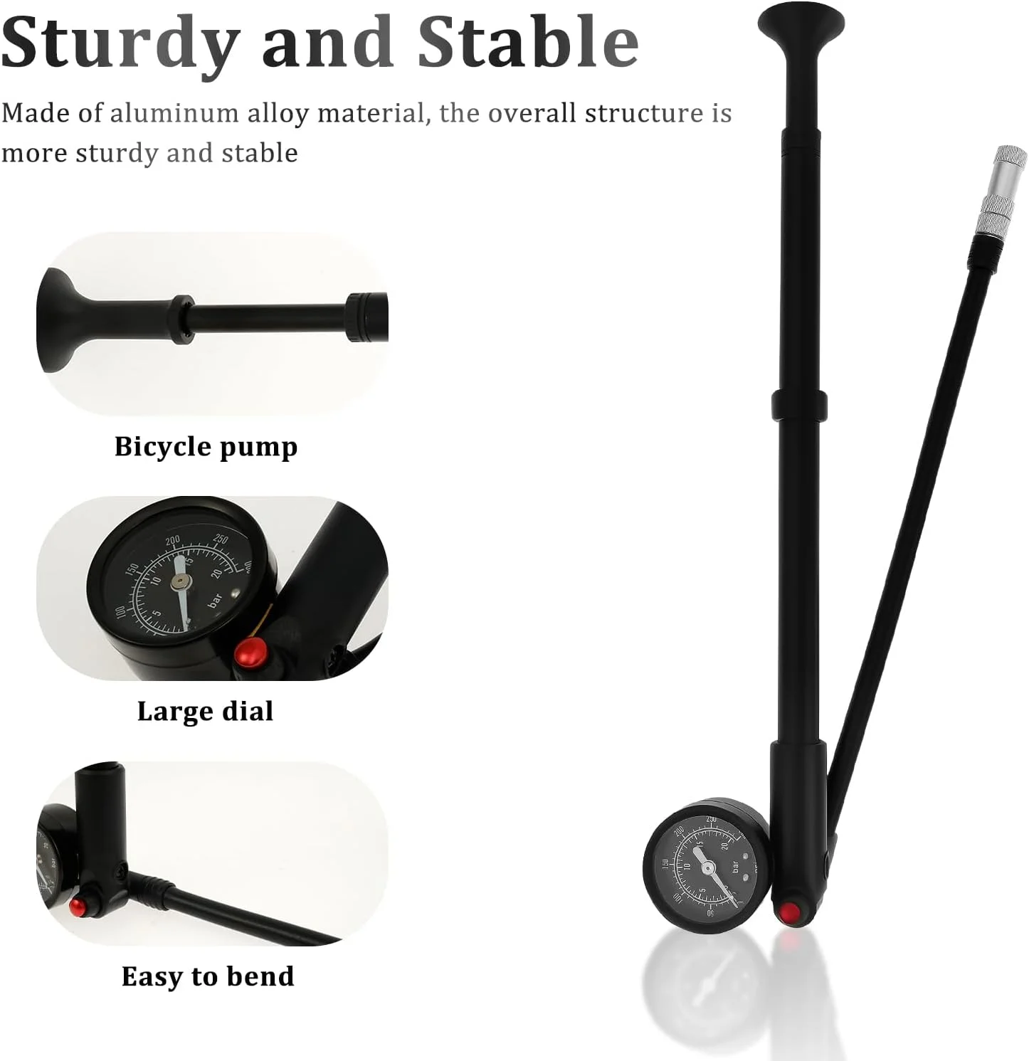 تلمبه شوک دوچرخه، [300 PSI] تلمبه دوشاخ جلو با فشار بالا به همراه گیج، دکمه تخلیه هوا، تلمبه های مینی قابل حمل سیستم تعلیق دوچرخه برای دوچرخه، کمک فنر، MTB