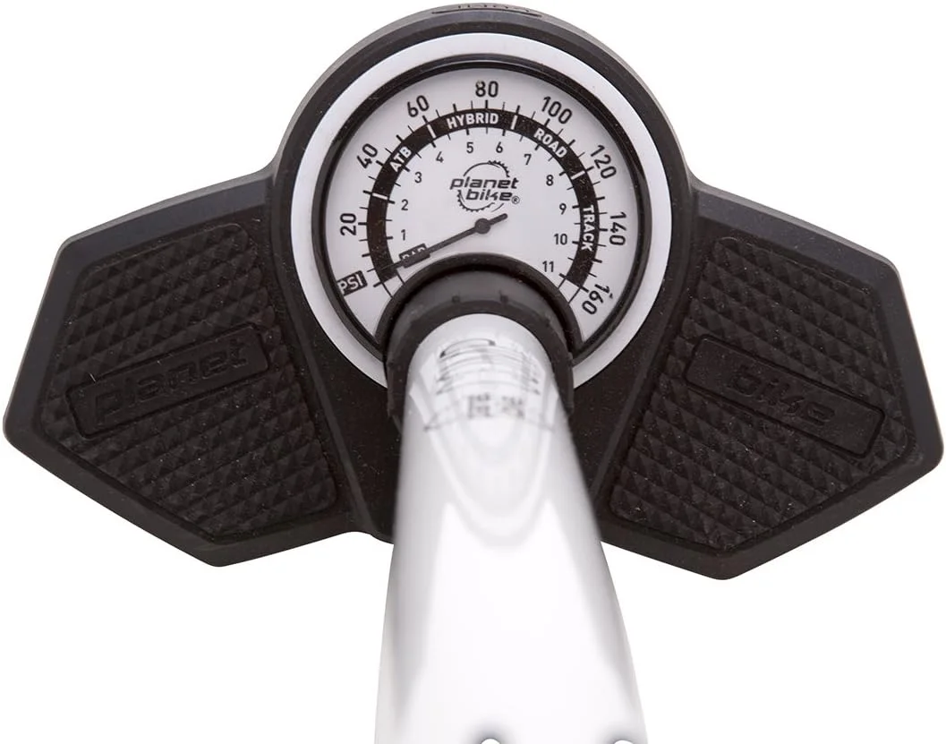 تلمبه زمینی دوچرخه Planet Bike Comp با درجه و سر والف پرستا/شردر، تا 160 PSI باد می کند، مناسب برای باد کردن لاستیک دوچرخه، تجهیزات ورزشی و وسایل بادی