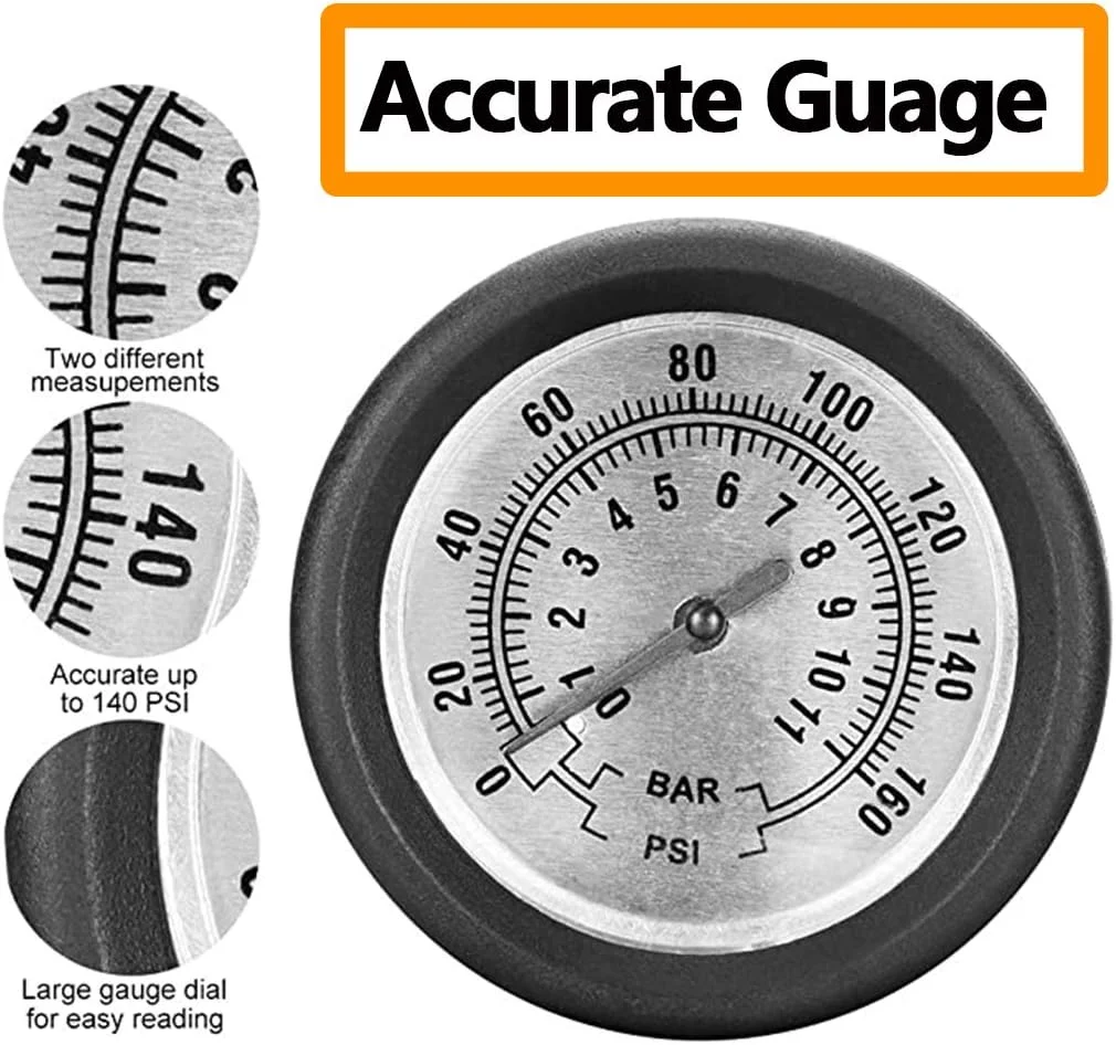 تلمبه دوچرخه، تلمبه توپ با سوزن، تلمبه مینی قابل حمل پدالی با درجه فشار، دستگاه باد کننده تایر، دریچه پرستا و شرادر جهانی، آداپتور باد کننده نازل اسباب بازی بادی
